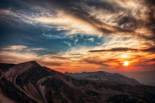 mountains, peak, sunset